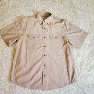 Carhartt Relaxed Fit Mens XL Khaki Tan Button Down Short Sleeve Shirt